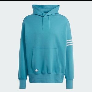 Adidas Men's Teal Hoodie with White Stripes